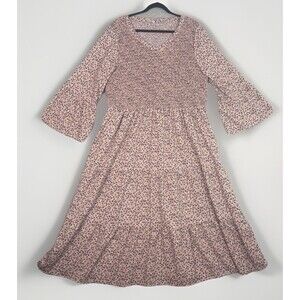 Sweet Salt Maxi Dress Sz 22/24 Smocked Pink Blue Red Floral Bell Sleeves Cottage